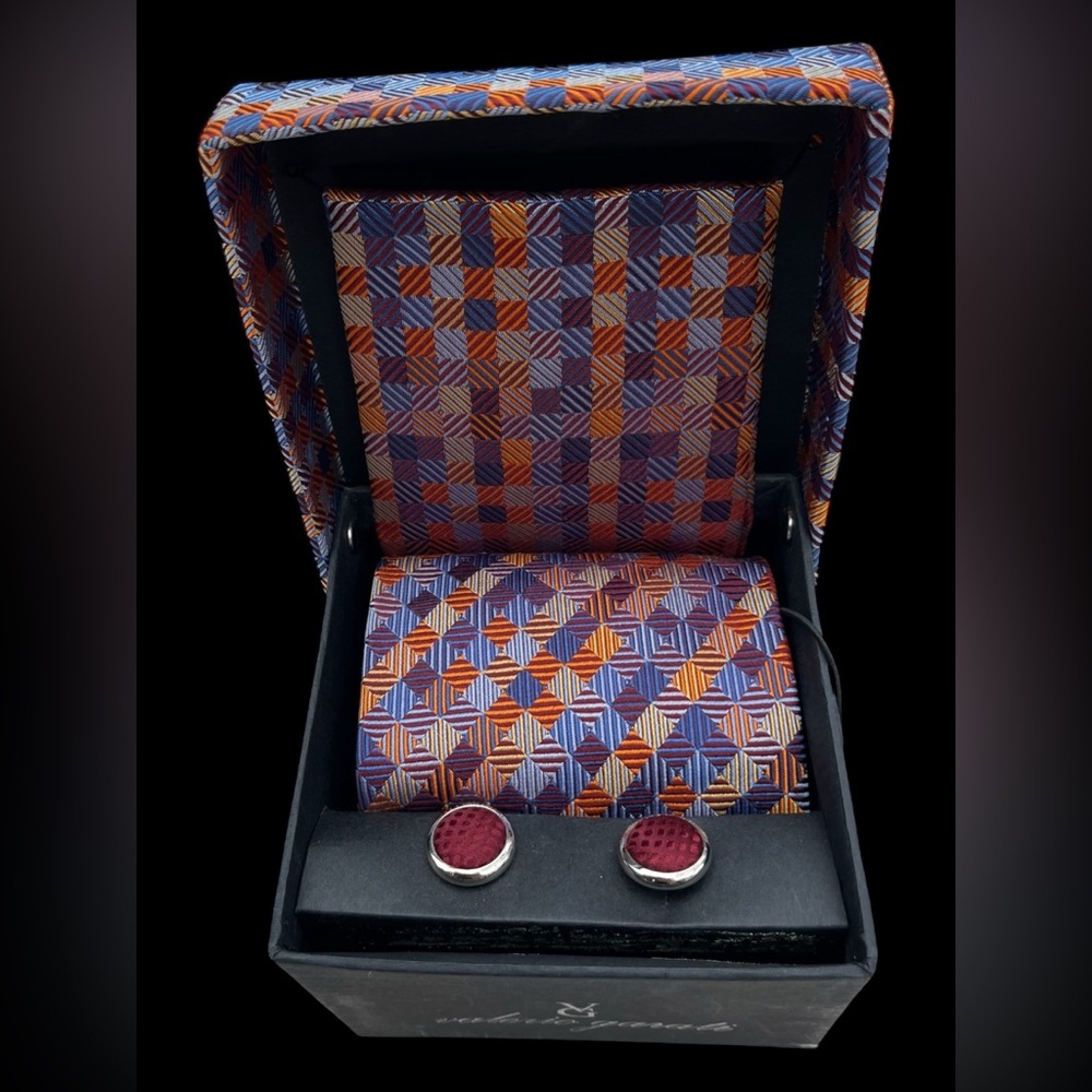 New Valerio Garati 100% Woven Silk Neck Tie and Cufflink Set